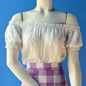 ModCloth white sheer off the shoulder short sleeve top, size small